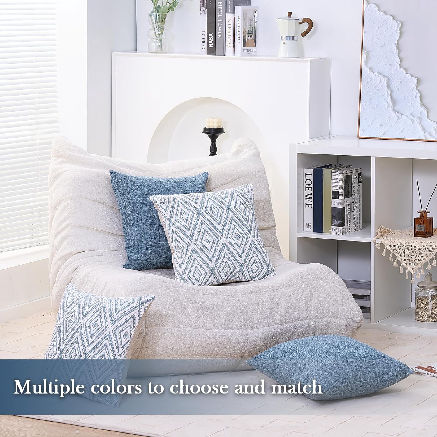 SUSIELADY Throw Pillow Covers Set of 4, 20"x20" Linen Decorative Square Couch Sofa Cushions, Accent Home Decor, Living Room, Bedroom, Chair, Blue