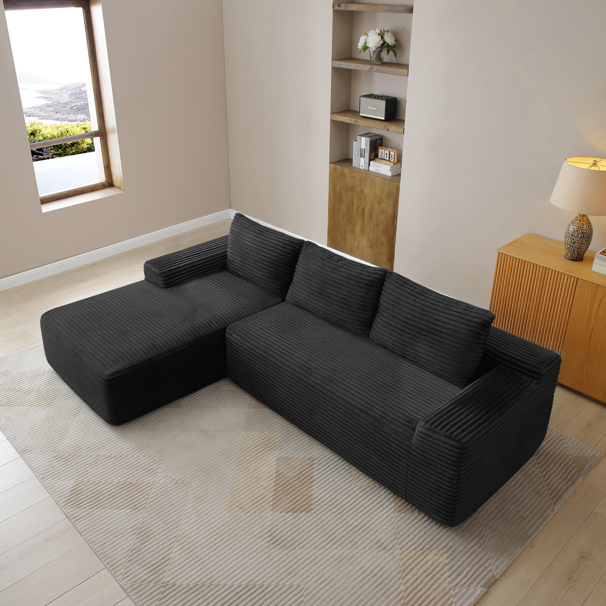 HOQBN 97" Cloud Sectional Couch with Deep Seat, Modern Modular L-Shape Sofa Couch with Chaise,Upholstered Couches for Living Room Bedroom,No Assembly, Black