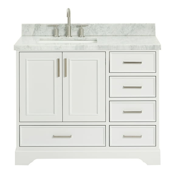 Ariel Stafford 43 Inch Single Left Offset Rectangle Sink Vanity With Carrara White Marble Countertop W/1.5" Edge In White