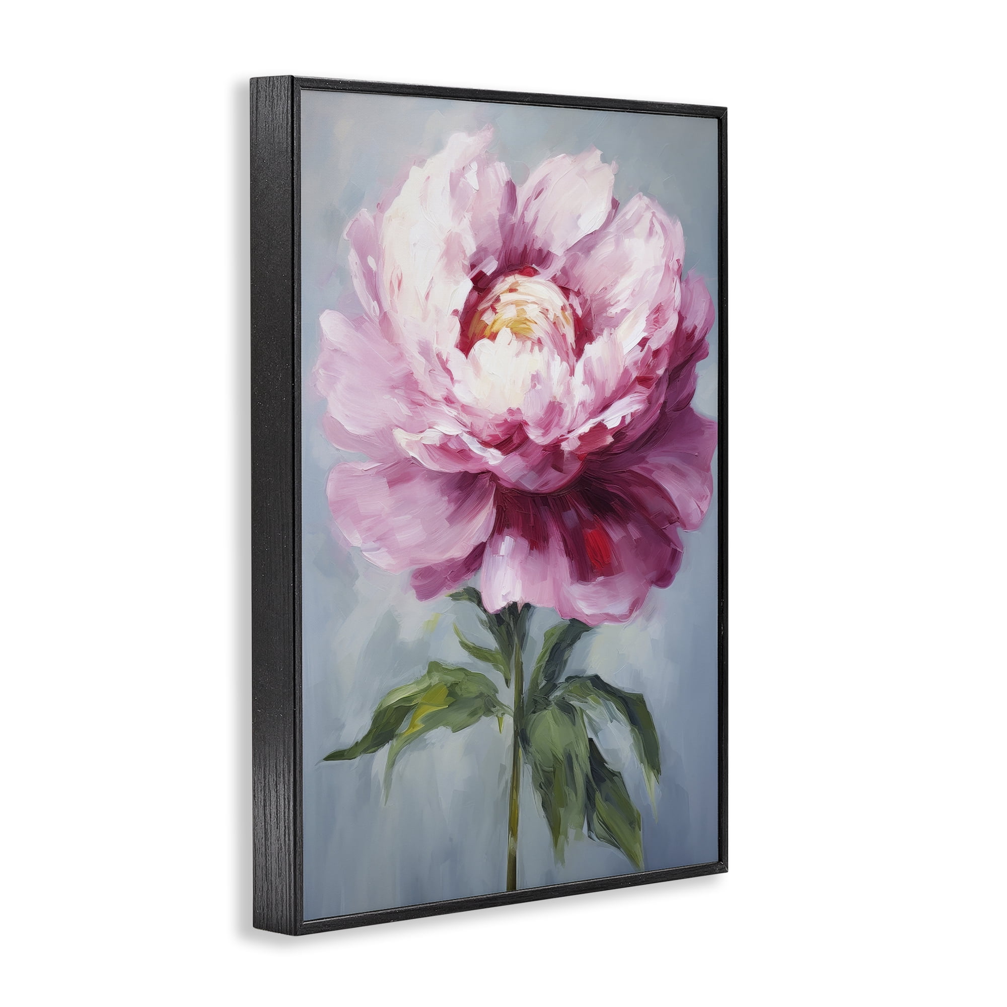 Stupell Industries Pale Pink Floral Botanical & Floral Painting Black Framed Art Print Wall Art, 16 x 24
