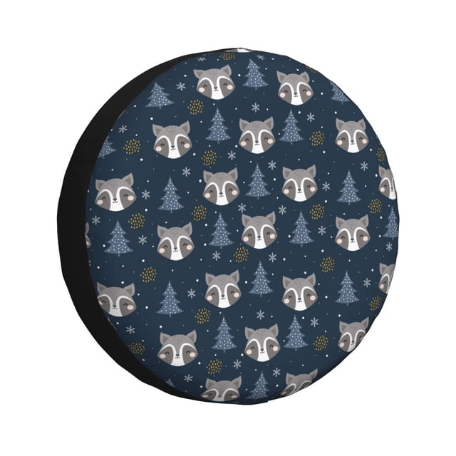 Sikiie Mignon Arbre de Noël Raton Laveur Imprimé PVC Cuir Pneu de Rechange Couverture de Roue de Rechange, pour Voiture Camion SUV Véhicule Récréatif Remorque Ajustement Universel-14 Pouces