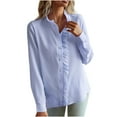 thumbnail image 2 of Elainilye Fashion Long Sleeve Shirts for Women Solid Color Casual The Four Seasons Lapel Casual Blouse Tops,Blue, 2 of 9