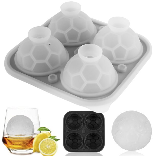 Large Ice Ball Molds Reusable 4 Grids Ice Cube Tray with Lid Flexible