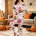 thumbnail image 2 of ZHOGXU Womens Halloween Pajama Sets Ghost & Pumpkin Print Notch Collar Long Sleeve Button Top Matching Long Pants 2PCS Pjs Summer Fashion Sleepwear,Khaki,M, 2 of 4