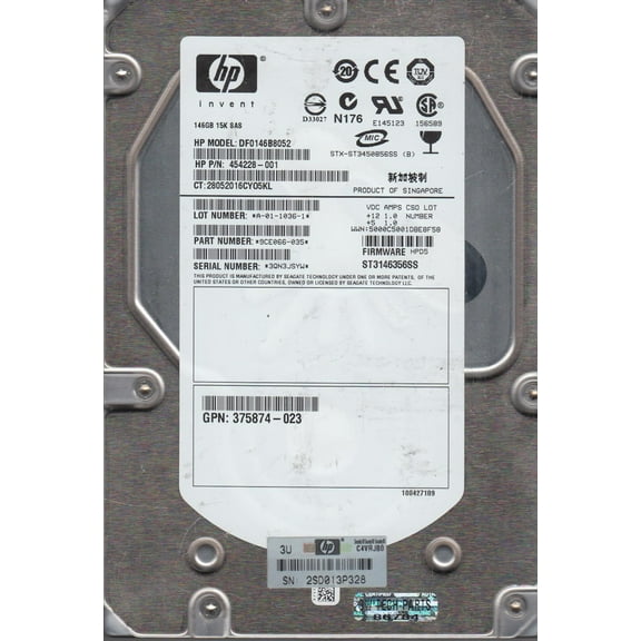 ST3146356SS, 3QN, PN 9CE066-035, FW HPD5, HP 146GB SAS 3.5 Hard Drive