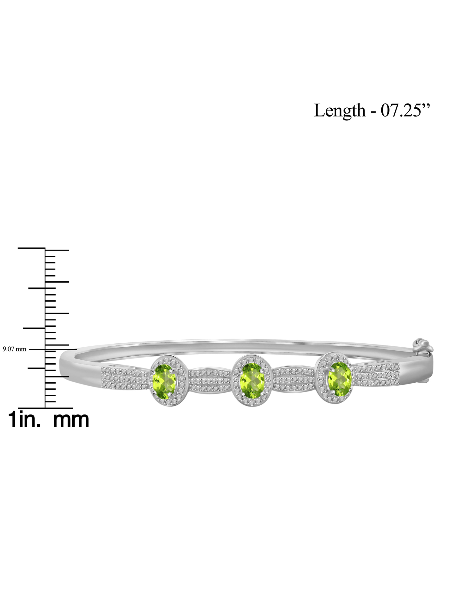 1 1/2 Carat T.G.W. Peridot And White Diamond Accent Sterling Silver Bangle