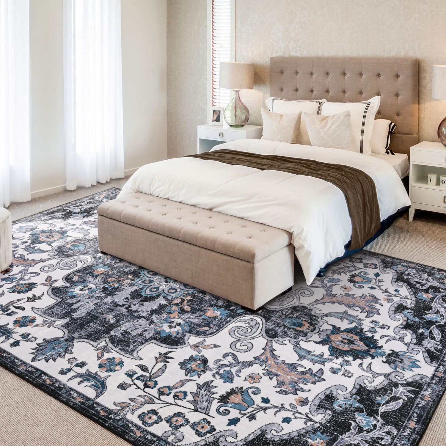 Jamfeel Soft Vintage Rugs Distressed Printed Area Rug Carpet for Living Room Bedroom Home Decor,5'x8',Black