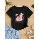 thumbnail image 1 of Adorable Bunny & Sweetcake Graphic Girls' T-Shirt - Soft Polyester, Light Gray, Cute Cartoon Rabbit Design with Strawberries & Cupcakes, Casual Summer Tee for Youngsters, Perfect Gift for Girls, Ever, 1 of 6