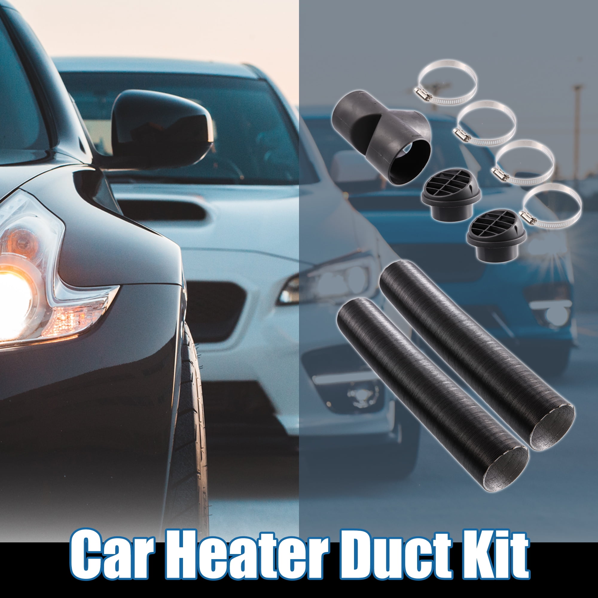 Unique Bargains 1 Set 75mm Auto Car Heater Duct Kit with Outlet Connector Air Vent Outlet Hose Clip Black Fit T Pipe