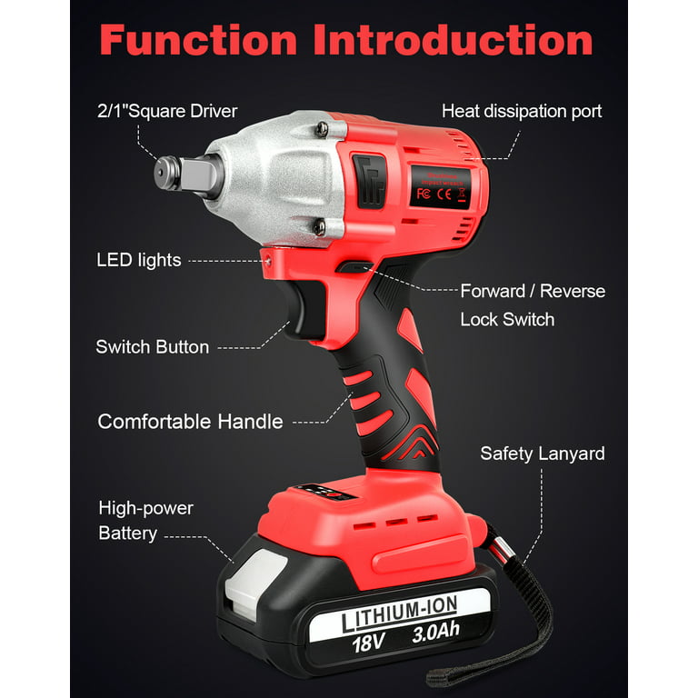Avhrit Cordless Impact Wrench 1/2 Inch, 480Ft-lbs(650Nm) Brushless 1/2  Impact Gun w/ 2x 4.0 Batteries, Fast Charger, 4 Sockets, 6 Screws, Electric