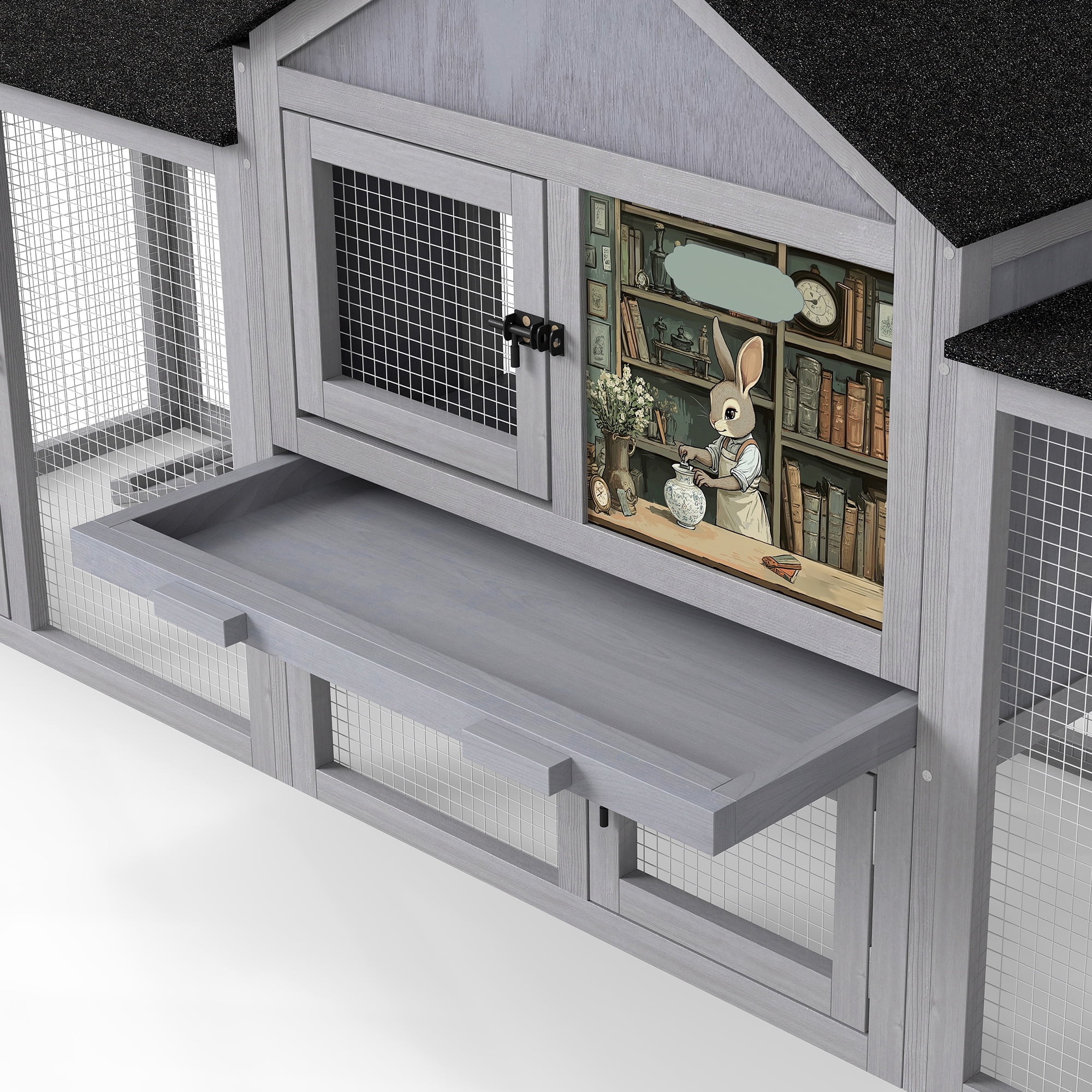 Pefilos 83" Large Rabbit Hutch, Outdoor Hen House with Tray and Climb Ramp, Wood Bunny Cage Chicken Coops Nesting Box for Small Animals, Gray