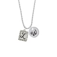 thumbnail image 2 of Delight Jewelry Silvertone Pebble Border Initial - L Silvertone Script Initial Disc - W - Charm Necklace, 20"+3", 2 of 4