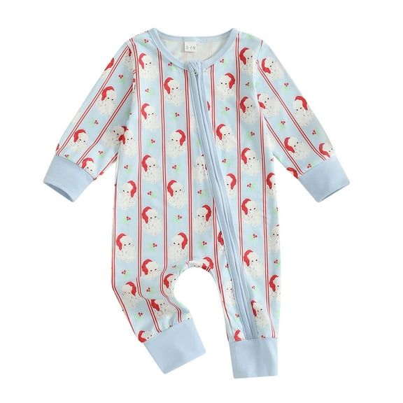MEZZALL Kids Santa Print Baby Boys Jumpsuit Onesie Romper Jumpsuit Long Sleeve Zipper Pajama Nightwear Sets For Holiday Xmas Party Holiday Child Pjs