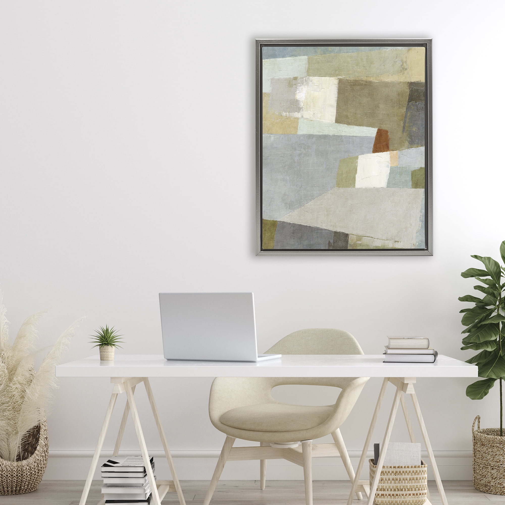 Stupell Industries Causeway Neutral Geometrics Gray Framed Floater Canvas Wall Art, design by Suzanne Nicoll