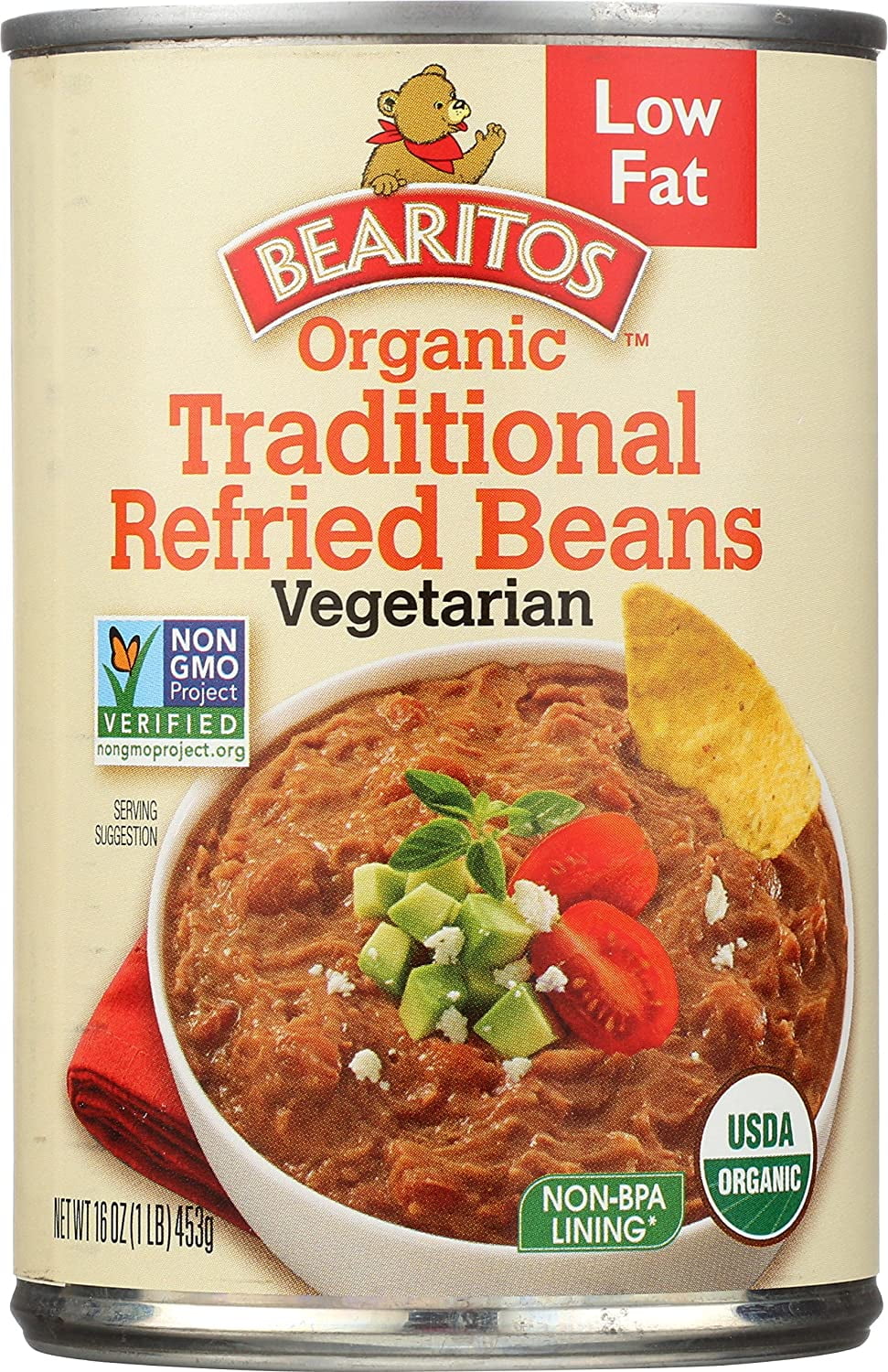Little Bear Bearitos Organic Traditional Refried Beans Vegetarian -- 16 oz Pack of 2