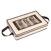 HOLDN' STORAGE Flatware Storage Case 5 Compartment Silverware Organizer Box with Removable Lid and Carry Handles Brown - Beige