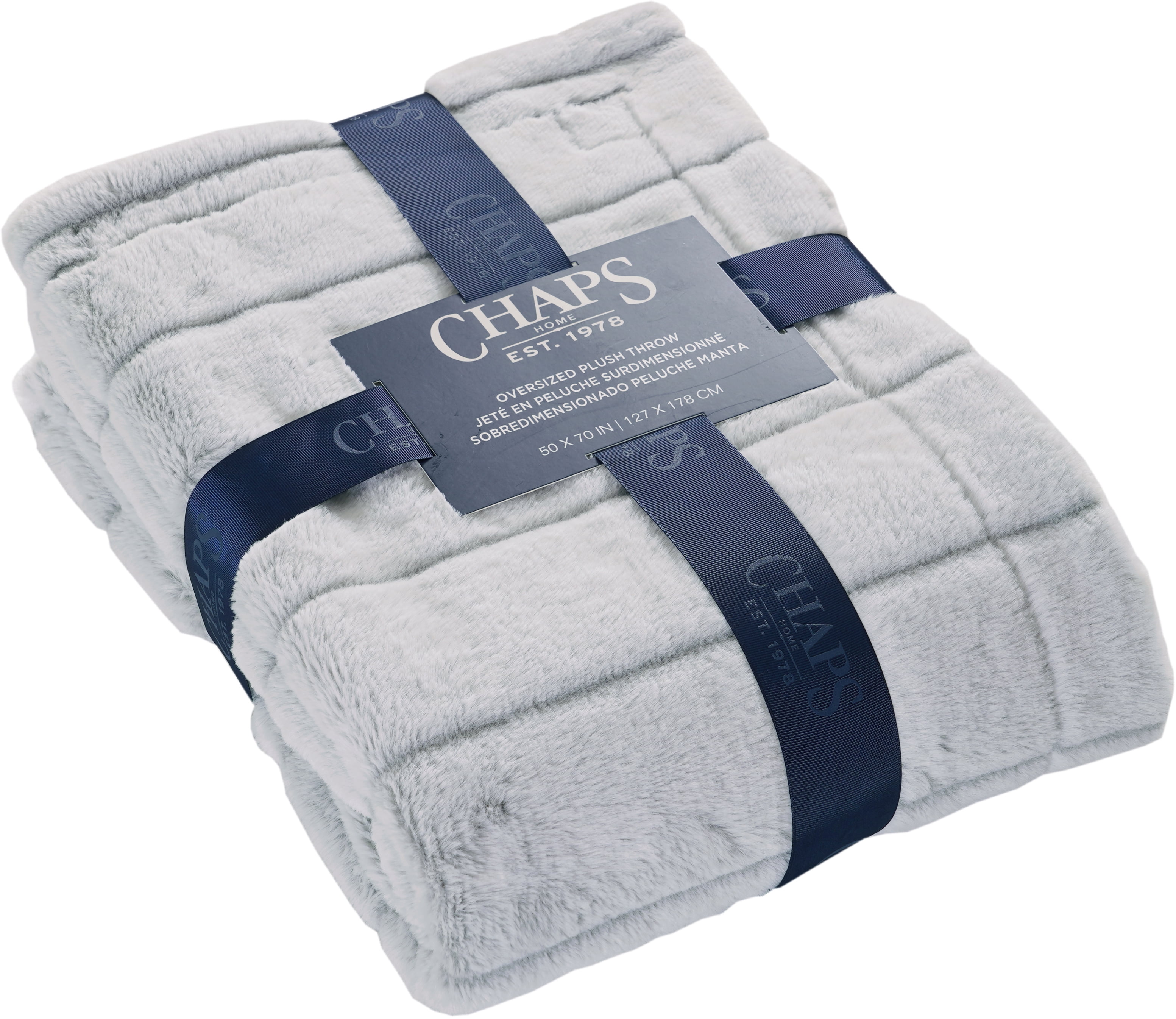 Chaps Faux Fur Plush Soft Ribbed Throw - 50" X 70", Grey