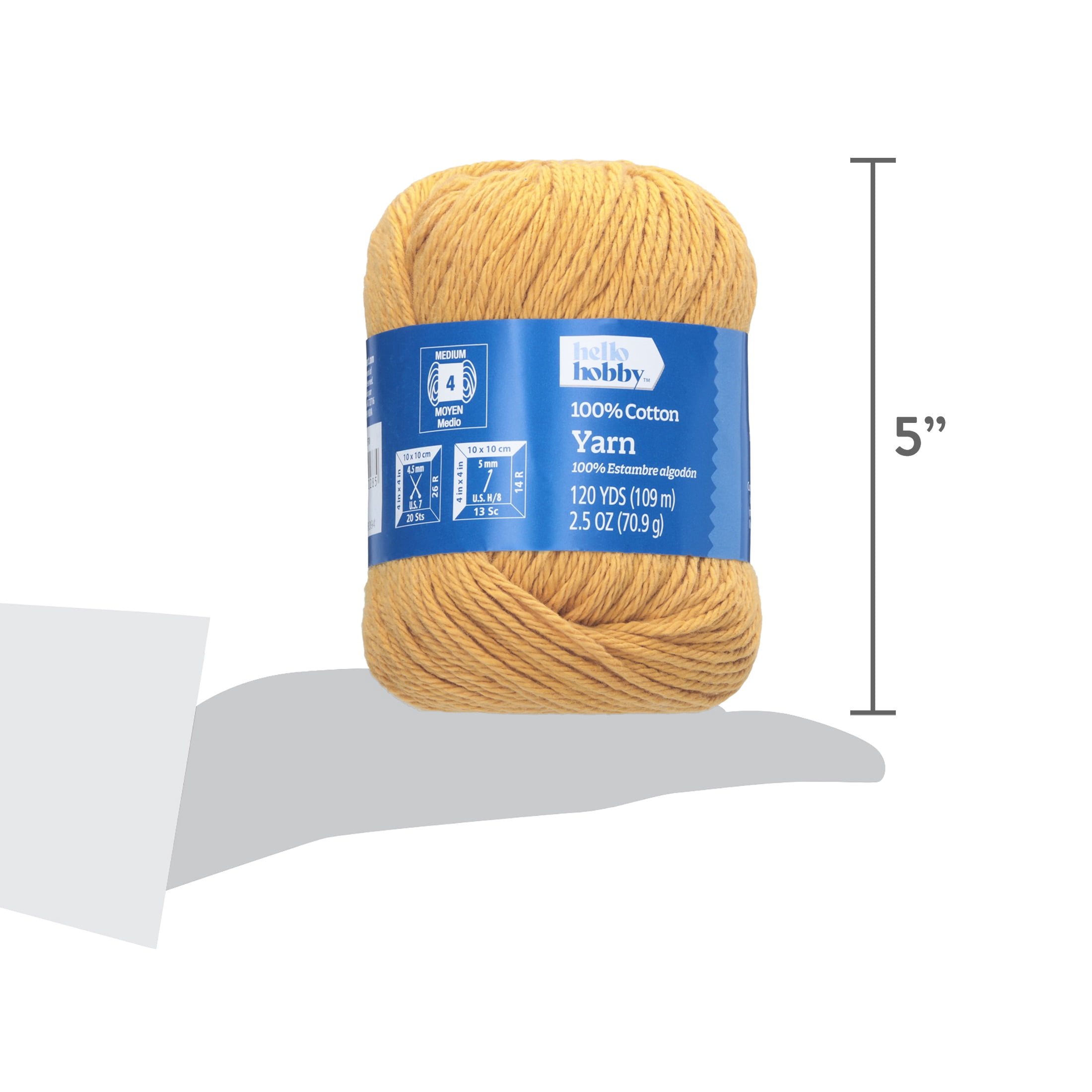 Hello Hobby Size 4 Medium Weight Cotton Gold Yarn, 2.5 oz, 120 yds