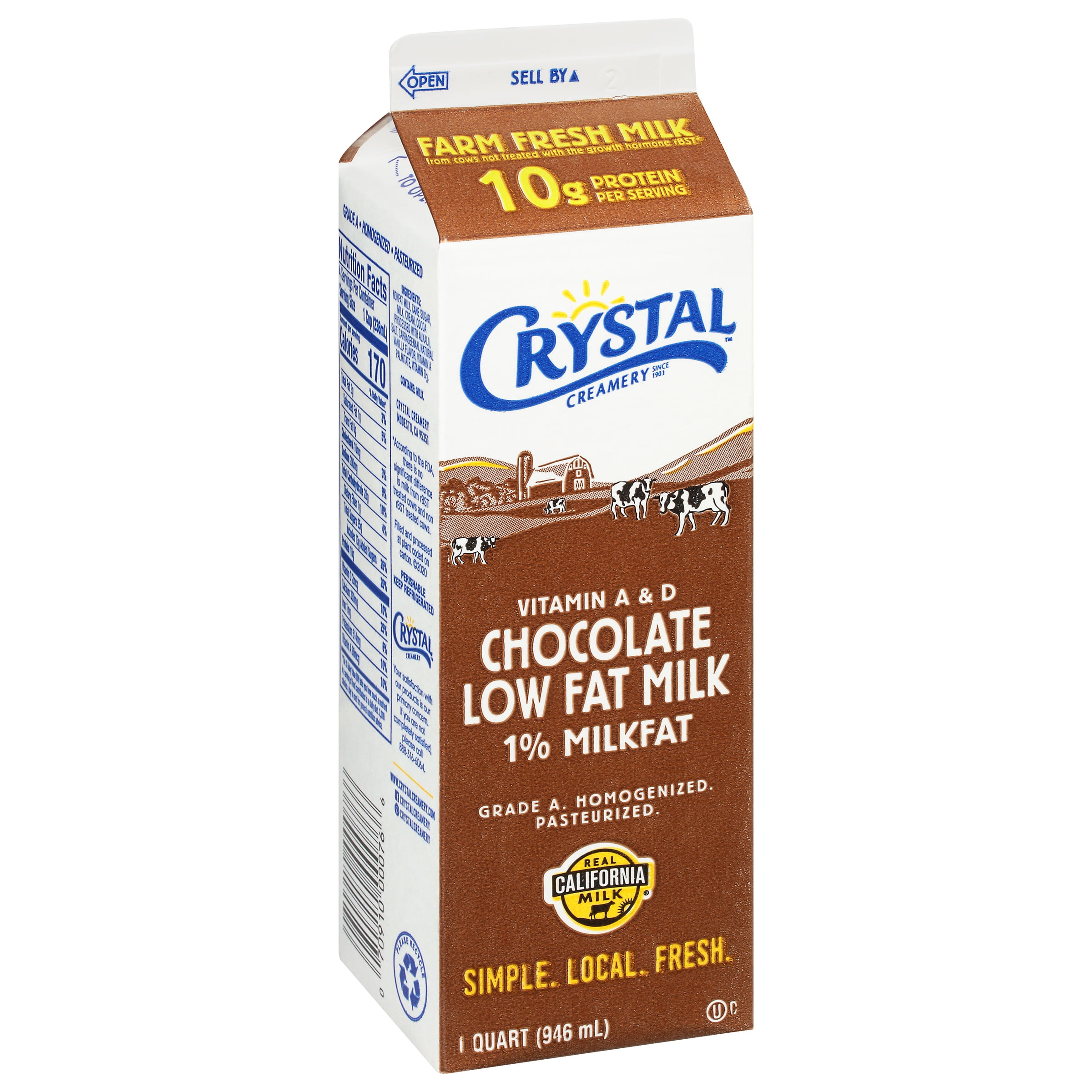 Crystal Creamery Fresh 1% Low-Fat Chocolate Milk, Paper, Carton, Quart 32 fl oz