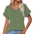 thumbnail image 2 of Cavosen Womens V Neck Tops Short Sleeve Summer Dressy T Shirts Pullover Tunic Casual Loose Fitted Blouse Solid Fashion Shirts Beach Resortwear Comfy Vacation Flowy Tees Green S, 2 of 5