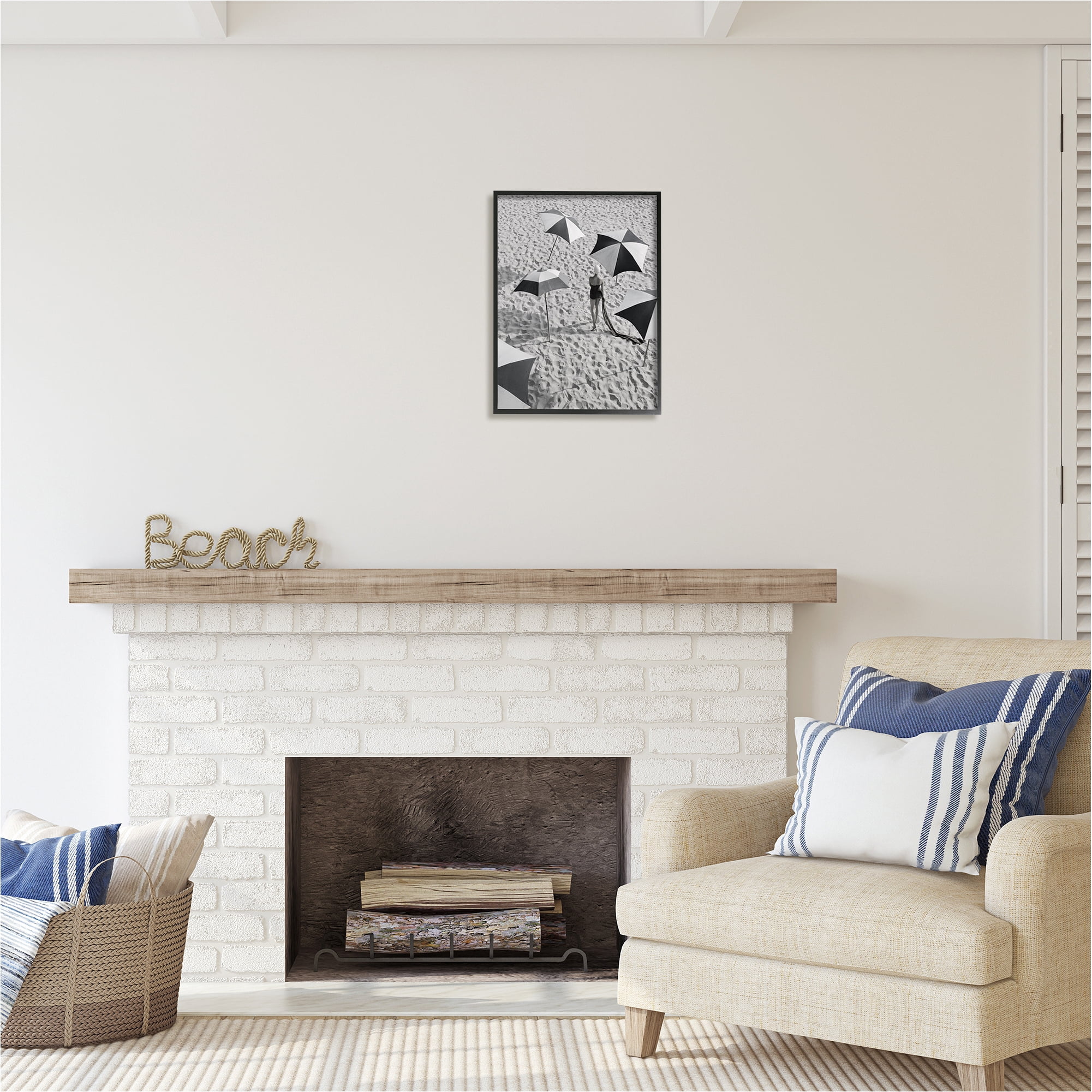 Stupell Industries Vintage Beach Fashion Nature Photography Black Framed Art Print Wall Art, 16 x 20
