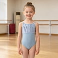 thumbnail image 2 of Girls Camisole Leotard with Sparkle Star Print and Bow Straps,Ballet Dance Bodysuit, 2 of 7
