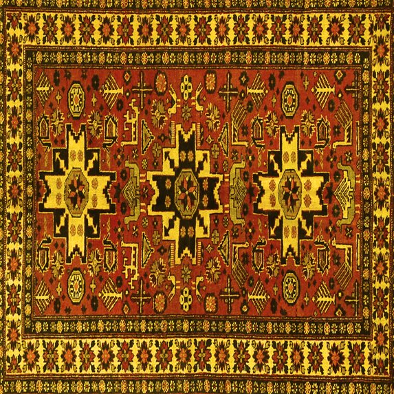 Ahgly Company Machine Washable Indoor Square Persian Yellow Traditional Area Rugs, 3' Square