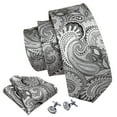 thumbnail image 2 of Barry.Wang Paisley Ties for Men Flower Silk Necktie Set with Handkerchief Cufflinks Wedding Party Business, 2 of 2