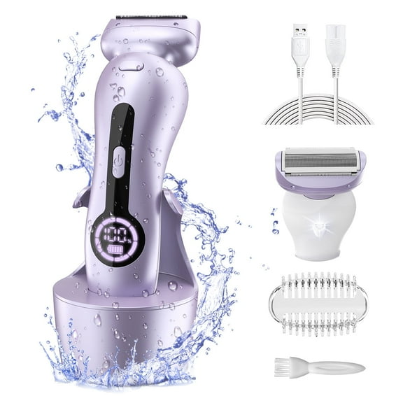 Electric Shaver for Women, Womens Electric Razor Lady IPX7 Waterproof Legs Arm Underarm Body Painless Epilator Rechargeable Wet Dry Use Bikini Trimmer W/ Charging Stand & LCD Display