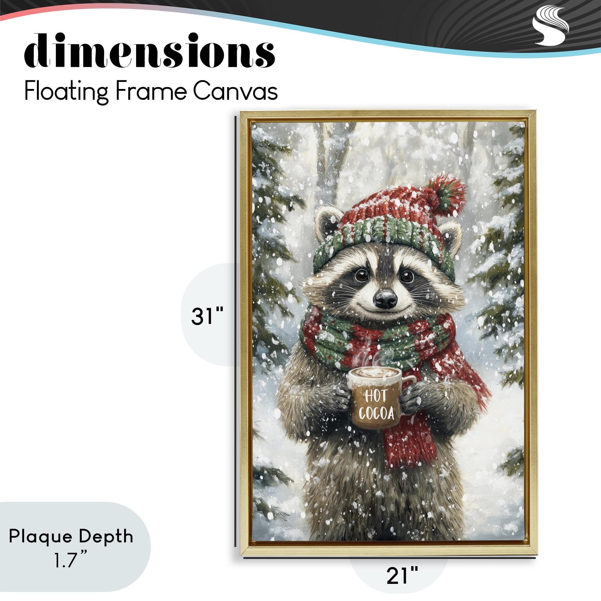 Stupell Industries Merry Cocoa Raccoon Gold Framed Floater Canvas Wall Art, design by Tina LeCour
