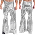 thumbnail image 5 of Nyeemya Men's Shiny Metallic Disco Pants 70s Vintage Hippie Trousers Sequins Bell Bottoms Flared Pants Silver L, 5 of 6