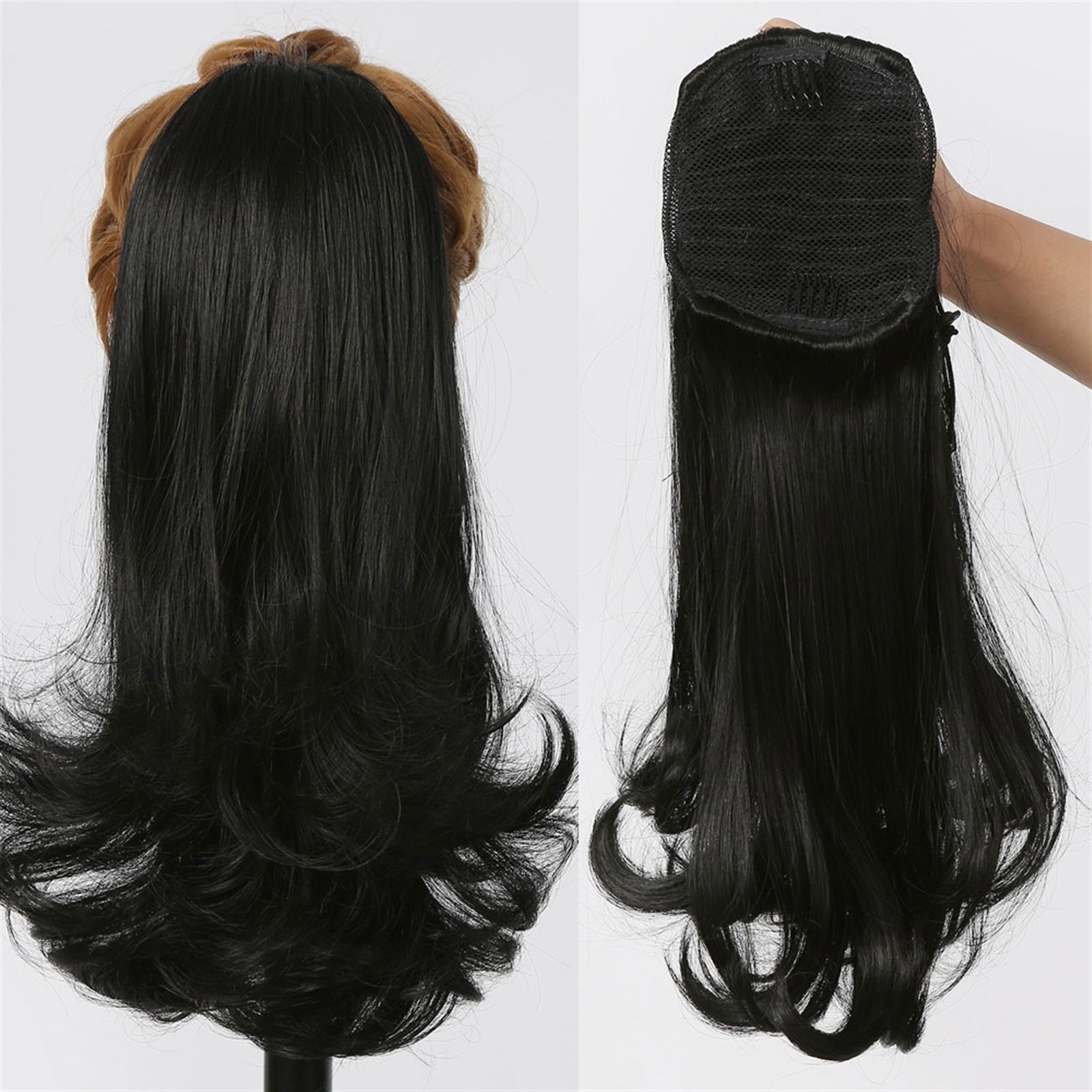 Heat Resistant Fibre Synthetic Drawstring Ponytail Clip in Hair Extensions Black Long Tail Warping Ponytail Extension for Women
