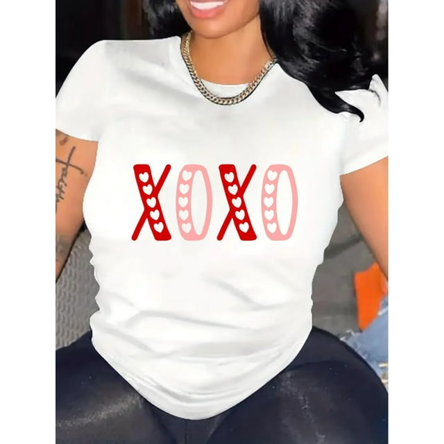 T-Shirt à Manches Courtes Imprimé pour Femmes, un T-Shirt à Manches Courtes Élégant pour Femmes avec un Col Rond Confortable et un Design Imprimé unique, Parfait pour Offrir, Spécialement comme Cœur de la Saint-Valentin