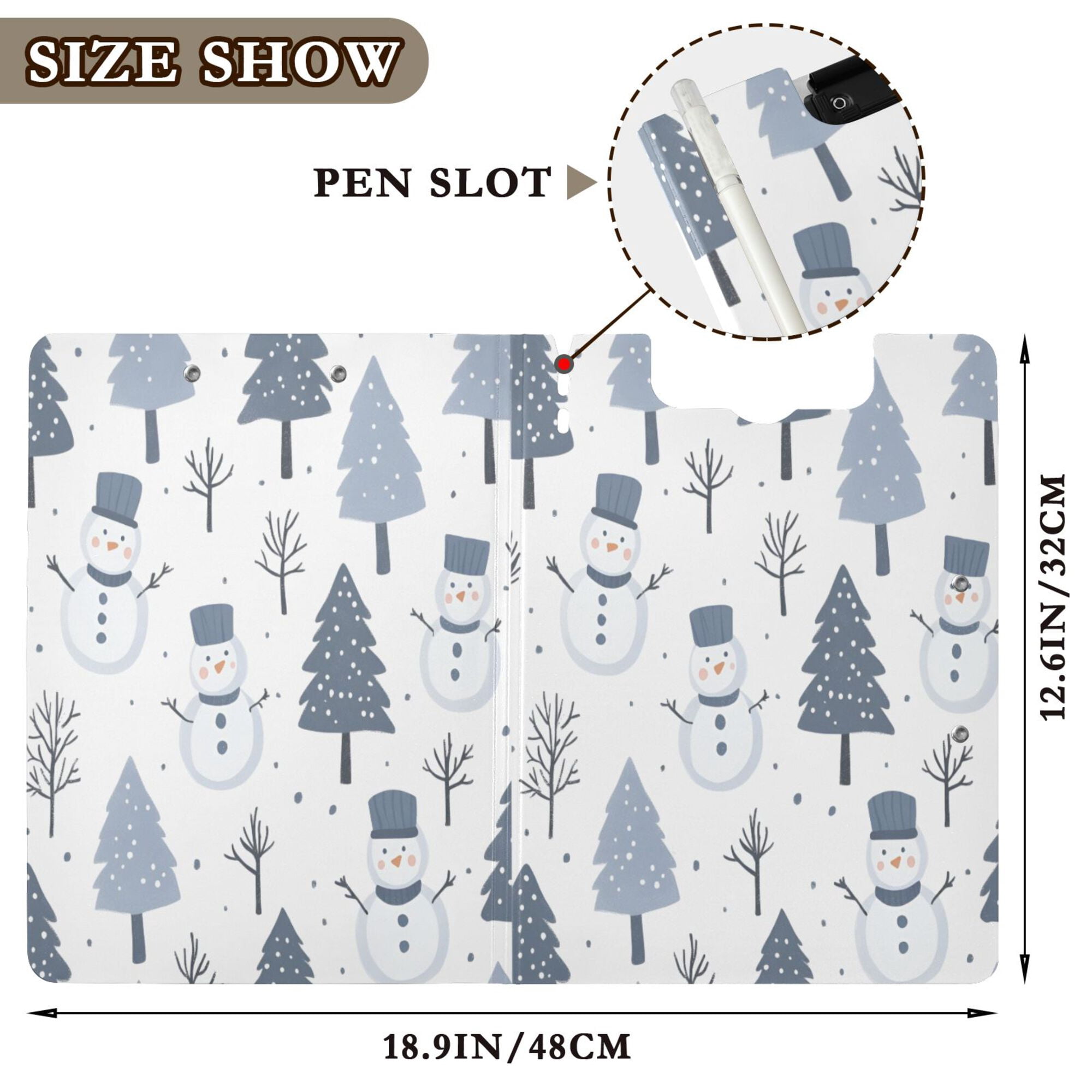 FORMRS A4 Clipboard Folder with Pen Holder Horizontal Foldable School Office Binder, Cute Snowmen