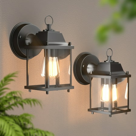 GEYANG Outdoor wall lamp, Exterior Waterproof Wall Sconce Light Fixtures, Black Front Porch Lights with Clear Glass, Anti-Rust Metal Outside Lighting Fixture for House Doorway Garage,garden, 2-Pack