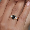 thumbnail image 4 of Gem Stone King 18K Yellow Gold Plated Silver Black Onyx and White Moissanite 3 Stone Ring for Women | 3.39 Cttw | Cushion Cut 10X8MM | Round 4.5MM | Gemstone Birthstone (Size 8), 4 of 6