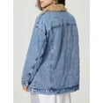 thumbnail image 4 of Women Sherpa Fleece Lined Jeans Jacket Denim Trench Coat Thicken Button Down Trucker Coat Overcoat, 4 of 8