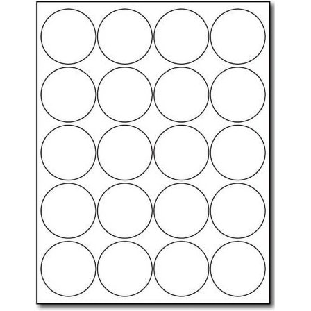 White 2" Round Circle Labels - 20 Labels Per Sheet - for Inkjet & Laser Printers - 25 Sheets / 500 Labels$$Office