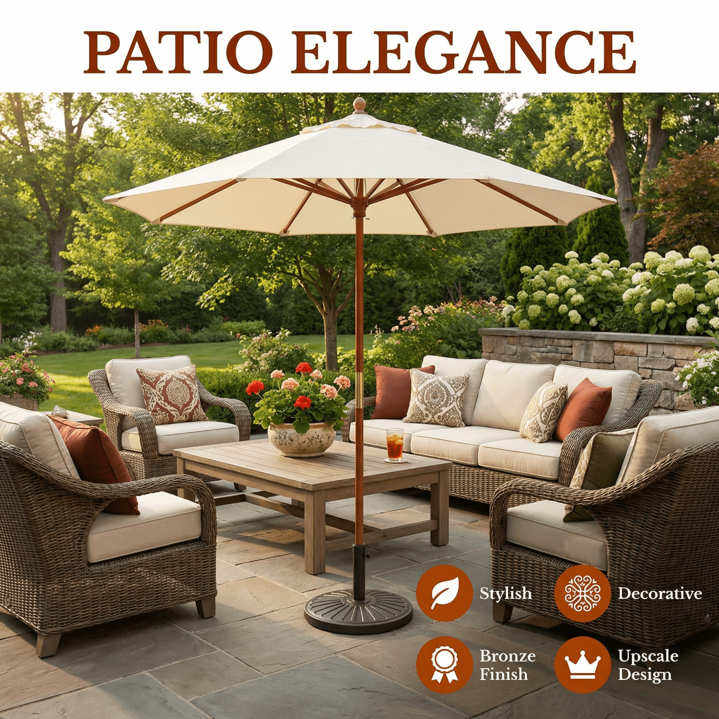 Bibana 18" 30.2-lbs Heavy Duty Round Antiqued Umbrella Base for Patio, Outdoor - Bronze