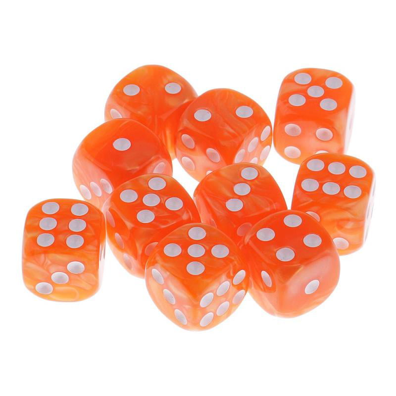 10x Pearlized Six Sided Spot Dices D6 Die for Party Bar Casino Game Orange 