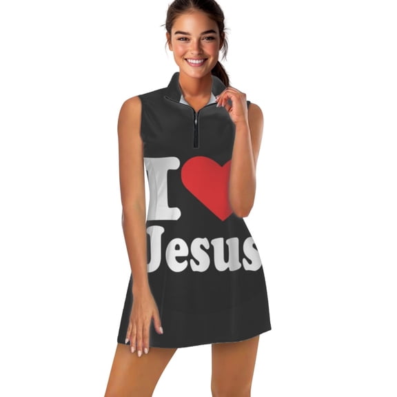 I LOVE JESUS HEART Sports Dresses Women Tennis Dress Outdoor Badminton Golf Quick-Drying And Breathable Sports Dress