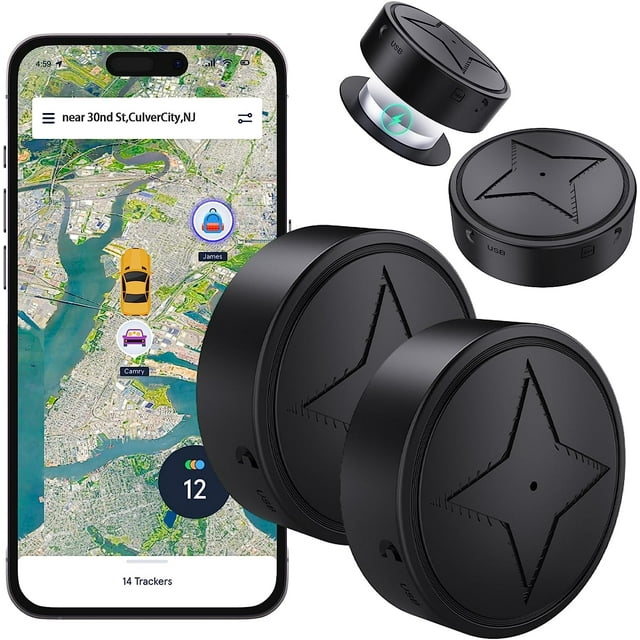 Rastreador GPS Rastreador magnético fuerte para vehículos de automóviles Anti-perdida, Mini localizador GPS multifunción, Monitoreo, Grabación automática / Activación por voz (2PCS)