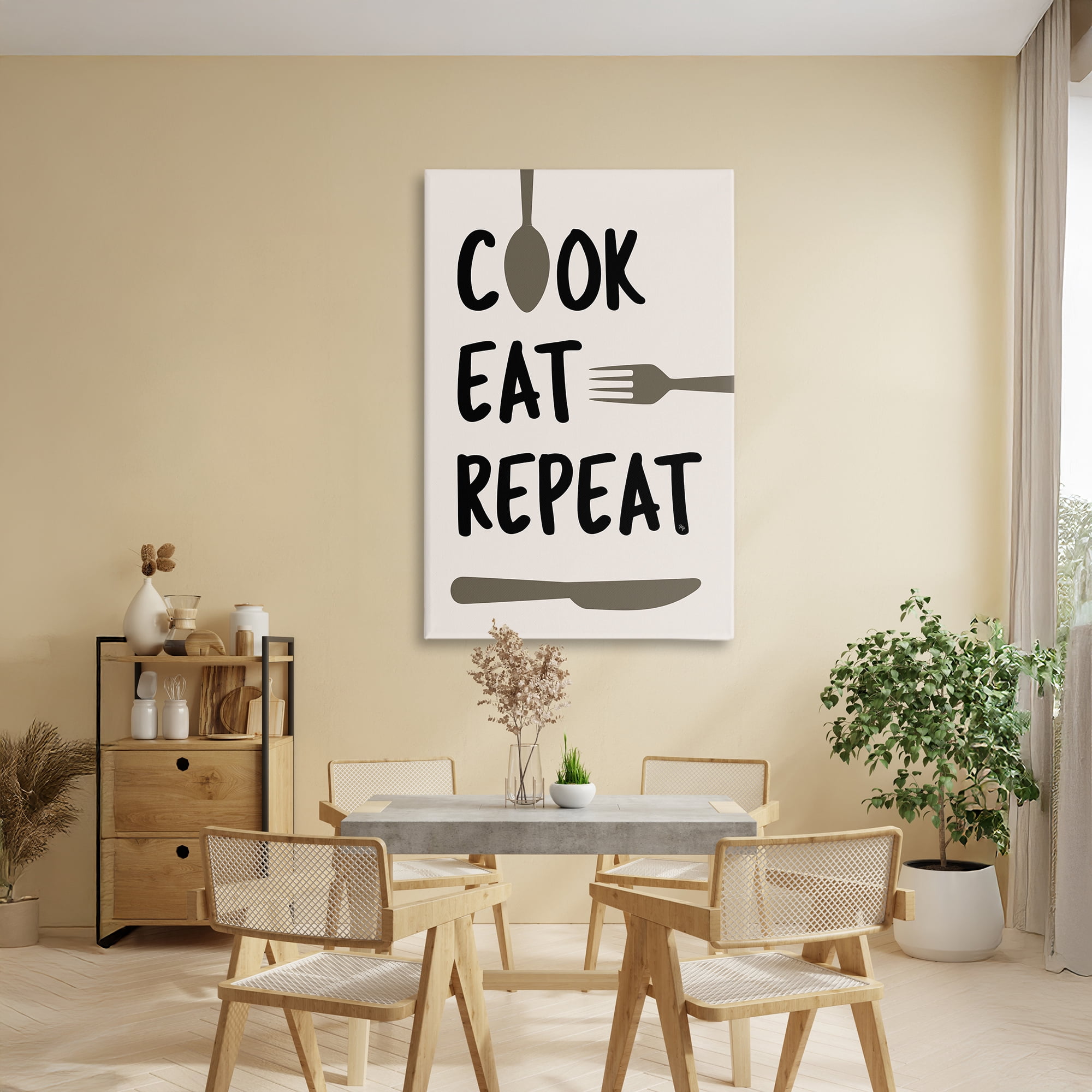 Stupell Industries Cook Eat Repeat with Utensils Canvas Wall Art, design by Martina Pavlova