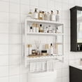 thumbnail image 4 of Over The Toilet Storage Bathroom Shelves Wall Mounted 3 Tier Space Saver Corner Shelf Organizer Bamboo Towel Rack Toilet Paper Cabinet with Hanging Rod White White 1pack,Large, 4 of 6