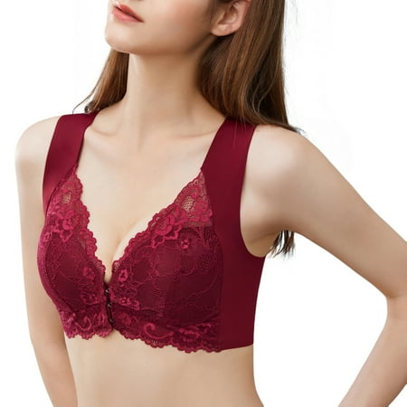 

Front Closure Floral Lace Bra For Women Bralette Padded Wireless Bra Back Smoothing Bras Push up Thin Soft Bra Plus Size