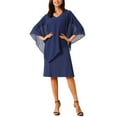 thumbnail image 2 of INSPIRE CHIC Women's Fall Dresses 3/4 Sleeve V Neck Chiffon Cape Overlay Knee Length Pencil Dress L Dark Blue, 2 of 6