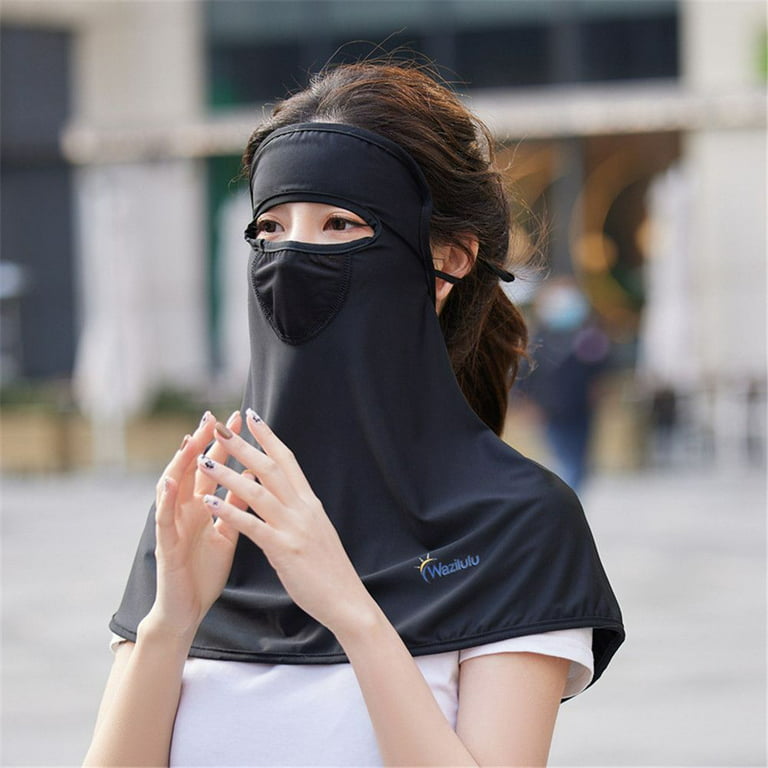 Women Protective Shield Summer Breathable Neckline Mask Sunscreen Bib UV  Protection Full Face Mask BLACK