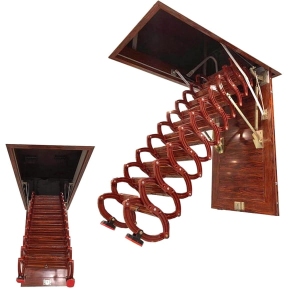 PreAsion Hidden Ceiling Attic Ladder 27.56*47.24inch Red 9.8ft Ti-mg Alloy
