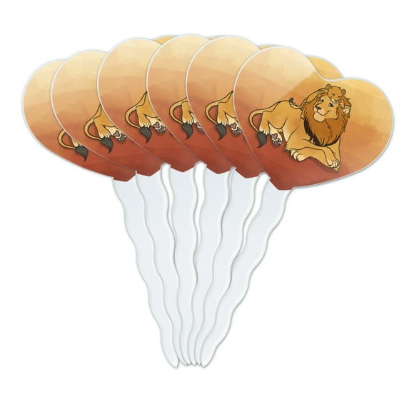 Dad Lion and Cub Heart Love Cupcake Picks Toppers Decoration Set of 6