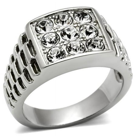 Men High Polished Stainless Steel Ring with Top Grade Crystal in Clear - Size 13